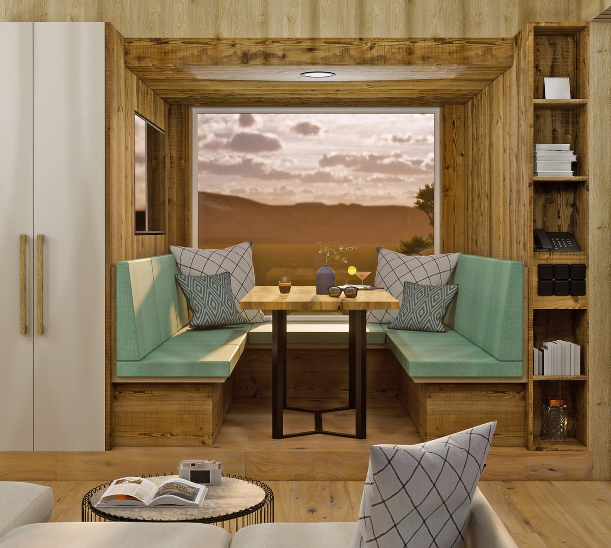 Wohnzimmer Tiny House Hotel Bergergut